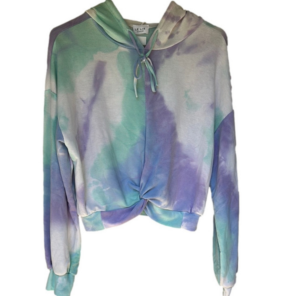Le Lis Multicolored Cropped Tie Front Hoodie